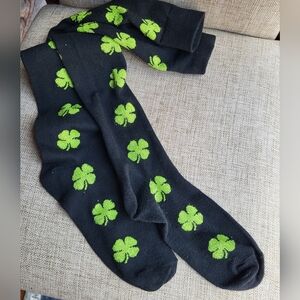 Black and Green Clover Knee High Socks